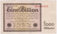 Banknoten
Die deutschen Banknoten ab 1871 nach Rosenberg
Deutsches Reich, 1871-1945
1 Bio. Mark 5.11.1923. Kn. 6-stellig, Serie N.
III
