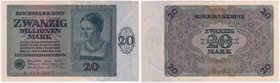 Banknoten
Die deutschen Banknoten ab 1871 nach Rosenberg
Deutsches Reich, 1871-1945
20 Bio. Mark 5.02.1924. Kn. 7-stellig. Serie A.
I-II