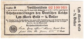 Banknoten
Die deutschen Banknoten ab 1871 nach Rosenberg
Deutsches Reich, 1871-1945
1,05 Mark Gold 23.10.1923. Kn. 8-stellig, ohne Fz.
I