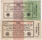 Banknoten
Die deutschen Banknoten ab 1871 nach Rosenberg
Deutsches Reich, 1871-1945
0,42 und 1,05 Mark Gold 26.10.1923. beide III