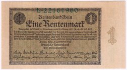 Banknoten
Die deutschen Banknoten ab 1871 nach Rosenberg
Deutsches Reich, 1871-1945
1 Rentenmark 1.11.1923. Kn. 8-stellig, Serie L.
I