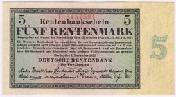 Banknoten
Die deutschen Banknoten ab 1871 nach Rosenberg
Deutsches Reich, 1871-1945
5 Rentenmark 1.11.1923. Kn. 7-stellig, Serie D.
I-