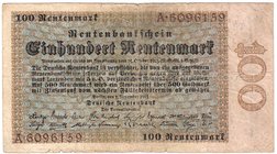 Banknoten
Die deutschen Banknoten ab 1871 nach Rosenberg
Deutsches Reich, 1871-1945
100 Rentenmark 1.11.1923. Serie A.
IV, kl. Einrisse, selten