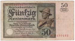 Banknoten
Die deutschen Banknoten ab 1871 nach Rosenberg
Deutsches Reich, 1871-1945
50 Rentenmark 20.3.1925. Sensenmann.
IV