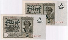 Banknoten
Die deutschen Banknoten ab 1871 nach Rosenberg
Deutsches Reich, 1871-1945
2 X 5 Rentenmark 2.1.1926. Kn. 7-stellig, Serie P, fortlaufende...