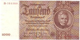 Banknoten
Die deutschen Banknoten ab 1871 nach Rosenberg
Deutsches Reich, 1871-1945
1000 Reichsmark 22.2.1936. Kn. 6-stellig in braun, Serie E/B.
...