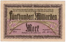 Banknoten
Die deutschen Banknoten ab 1871 nach Rosenberg
Deutsches Reich, 1871-1945, Länderbanknoten, 1874-1925
Württemberg: 500 Mrd. Mark 20.11.19...