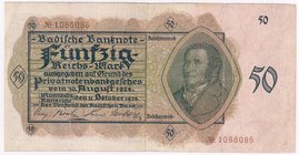 Banknoten
Die deutschen Banknoten ab 1871 nach Rosenberg
Deutsches Reich, 1871-1945, Länderbanknoten, 1874-1925
Badische Banknote, 50 Reichsmark 11...