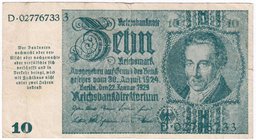 Banknoten
Die deutschen Banknoten ab 1871 nach Rosenberg
Deutsches Reich, 1871-1945, Notausgaben, Frühjahr 1945
10 Reichsmark 22.1.1929. III, recht...