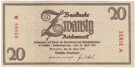 Banknoten
Die deutschen Banknoten ab 1871 nach Rosenberg
Deutsches Reich, 1871-1945, Notausgaben, Frühjahr 1945
20 Reichsmark 26.4.1945. Kn. 5-stel...