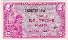 Banknoten
Die deutschen Banknoten ab 1871 nach Rosenberg
Westliche Besatzungszonen und BRD, ab 1948
2 Deutsche Mark 1948. Serie A/A.
I-