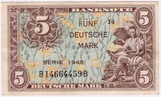 Banknoten
Die deutschen Banknoten ab 1871 nach Rosenberg
Westliche Besatzungszonen und BRD, ab 1948
5 Deutsche Mark 1948. Serie B/B.
II