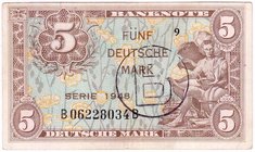 Banknoten
Die deutschen Banknoten ab 1871 nach Rosenberg
Westliche Besatzungszonen und BRD, ab 1948
5 Deutsche Mark 1948. Serie B/B, mit B Stempel....