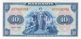 Banknoten
Die deutschen Banknoten ab 1871 nach Rosenberg
Westliche Besatzungszonen und BRD, ab 1948
10 Deutsche Mark 1948, mit B-Stempel.
I-