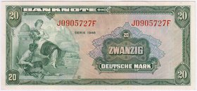 Banknoten
Die deutschen Banknoten ab 1871 nach Rosenberg
Westliche Besatzungszonen und BRD, ab 1948
20 Deutsche Mark 1948. Serie J/F.
I