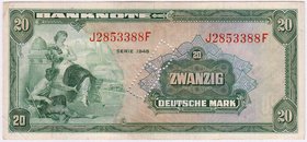 Banknoten
Die deutschen Banknoten ab 1871 nach Rosenberg
Westliche Besatzungszonen und BRD, ab 1948
20 Deutsche Mark 1948, mit B-Perforation. Serie...