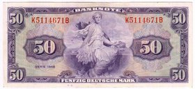 Banknoten
Die deutschen Banknoten ab 1871 nach Rosenberg
Westliche Besatzungszonen und BRD, ab 1948
50 Deutsche Mark 1948. Serie K/B.
II