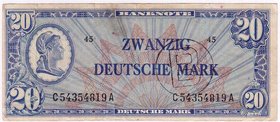 Banknoten
Die deutschen Banknoten ab 1871 nach Rosenberg
Westliche Besatzungszonen und BRD, ab 1948
20 Deutsche Mark "Liberty" o.D. (1948). Mit B-S...