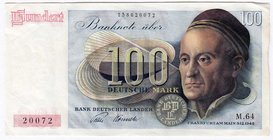 Banknoten
Die deutschen Banknoten ab 1871 nach Rosenberg
Westliche Besatzungszonen und BRD, ab 1948
100 Deutsche Mark 9.12.1948. Franzosenschein. 2...