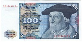 Banknoten
Die deutschen Banknoten ab 1871 nach Rosenberg
Westliche Besatzungszonen und BRD, ab 1948
100 Deutsche Mark 2.1.1970. Ersatznote Serie ZE...