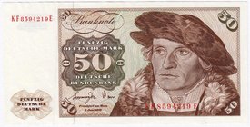 Banknoten
Die deutschen Banknoten ab 1871 nach Rosenberg
Westliche Besatzungszonen und BRD, ab 1948
50 Deutsche Mark 1.6.1977. Serie KF/E.
I