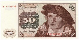 Banknoten
Die deutschen Banknoten ab 1871 nach Rosenberg
Westliche Besatzungszonen und BRD, ab 1948
50 Deutsche Mark 2.1.1980. Ersatznote Serie KL/...