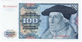 Banknoten
Die deutschen Banknoten ab 1871 nach Rosenberg
Westliche Besatzungszonen und BRD, ab 1948
100 Deutsche Mark 2.1.1980. Serie NL/J.
I