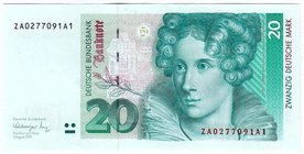 Banknoten
Die deutschen Banknoten ab 1871 nach Rosenberg
Westliche Besatzungszonen und BRD, ab 1948
20 Deutsche Mark 1.8.1991. Ersatznote ZA/A.
I-...