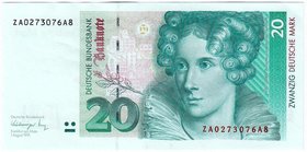 Banknoten
Die deutschen Banknoten ab 1871 nach Rosenberg
Westliche Besatzungszonen und BRD, ab 1948
20 Deutsche Mark 1.8.1991. Ersatznote ZA/A.
I-...