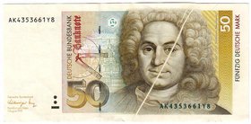 Banknoten
Die deutschen Banknoten ab 1871 nach Rosenberg
Westliche Besatzungszonen und BRD, ab 1948
50 Deutsche Mark 1.8.1991. Fehldruck: teilverse...