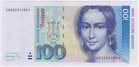 Banknoten
Die deutschen Banknoten ab 1871 nach Rosenberg
Westliche Besatzungszonen und BRD, ab 1948
100 Deutsche Mark 1.08.1991. Ersatznote ZA, D....