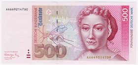 Banknoten
Die deutschen Banknoten ab 1871 nach Rosenberg
Westliche Besatzungszonen und BRD, ab 1948
500 Deutsche Mark 1.8.1991. Ersatznote Serie AA...