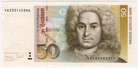 Banknoten
Die deutschen Banknoten ab 1871 nach Rosenberg
Westliche Besatzungszonen und BRD, ab 1948
50 Deutsche Mark 1.10.1993. Ersatznote Serie YA...