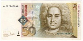 Banknoten
Die deutschen Banknoten ab 1871 nach Rosenberg
Westliche Besatzungszonen und BRD, ab 1948
50 Deutsche Mark 2.1.1996. Ersatznote Serie YA/...
