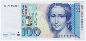 Banknoten
Die deutschen Banknoten ab 1871 nach Rosenberg
Westliche Besatzungszonen und BRD, ab 1948
100 Deutsche Mark 2.1.1996. Ersatznote Serie ZA...