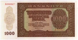 Banknoten
Die deutschen Banknoten ab 1871 nach Rosenberg
Sowjetische Besatzungszone und DDR, 1948-1989
1000 Mark 1948. Serie A.
I