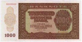Banknoten
Die deutschen Banknoten ab 1871 nach Rosenberg
Sowjetische Besatzungszone und DDR, 1948-1989
1000 Mark 1948. Serie B.
I