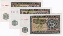 Banknoten
Die deutschen Banknoten ab 1871 nach Rosenberg
Sowjetische Besatzungszone und DDR, 1948-1989
3 versch. 5 Mark Scheine 1955. Normal Serie ...