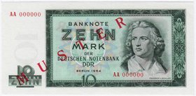 Banknoten
Die deutschen Banknoten ab 1871 nach Rosenberg
Sowjetische Besatzungszone und DDR, 1948-1989
10 Mark 1964. Aufdruck "Muster" in rot 8 mm....