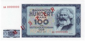 Banknoten
Die deutschen Banknoten ab 1871 nach Rosenberg
Sowjetische Besatzungszone und DDR, 1948-1989
100 Mark 1964. Aufdruck "Muster" in rot 8 mm...