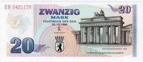 Banknoten
Die deutschen Banknoten ab 1871 nach Rosenberg
Sowjetische Besatzungszone und DDR, 1948-1989
20 Mark 22.12.1989 Gedenkbanknote.
I