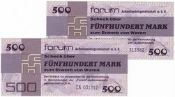 Banknoten
Die deutschen Banknoten ab 1871 nach Rosenberg
Sowjetische Besatzungszone und DDR, 1948-1989
2 X 500 Mark Forum Scheck 1979. Standard Ser...