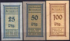 Banknoten
Deutsches Notgeld und KGL
Altenwied
3 Scheine Pfadfinderhorst ohne Datum. 25 Pf., 50 Pf., 100 Pf.
I-II