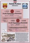 Banknoten
Deutsches Notgeld und KGL
Bielefeld (Westfalen)
2 Scheine: Stadt Sparkasse, 10 und 15 Mark 3.10.1914, rosa Schecks. Je Datum und Wertziff...