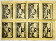 Banknoten
Deutsches Notgeld und KGL
Bielefeld (Westfalen), Notgeld besonderer Art
Druckbogen mit 8 X 100 Mark 15.7.1921. Seide gelb, 'Französischer...