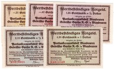 Banknoten
Deutsches Notgeld und KGL
Blaubeuren (Württemberg)
5 wertbeständige Scheine der Portlandcementfabrik: komplette Serie v. 0,21 bis 4,20 Go...
