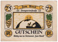 Banknoten
Deutsches Notgeld und KGL
Bremen
Theo Schmetz, Restaurant "Zum Mond". 75 Pfennig o.J. II-