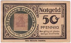 Banknoten
Deutsches Notgeld und KGL
Elberfeld
Hotel zur Post, Briefmarkennotgeld Germania 50 Pf. lila. III-