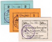 Banknoten
Deutsches Notgeld und KGL
Gutow (Polen, heute Meck.-Vorpomm.)
3 Scheine: 50 Fenigow, 1 und 2 Marka 1.3.1920. I bis II, selten