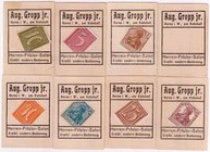 Banknoten
Deutsches Notgeld und KGL
Herne (Westf.)
8 versch. Briefmarkennotgeldscheine August Gropp jr.: Marken "Ziffern" 5 Pf. rot, 10 Pf. grün, 2...